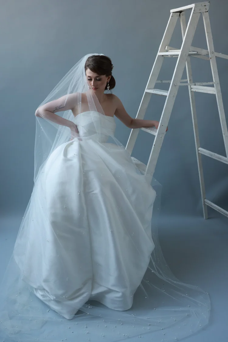 Iced Stardust pearl scatter bridal cathedral veil by Justine M